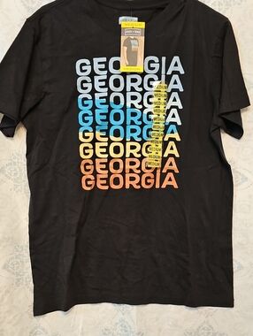 State of Mind Black Tee with Blue, Yellow, Orange GEORGIA Stack Graphic